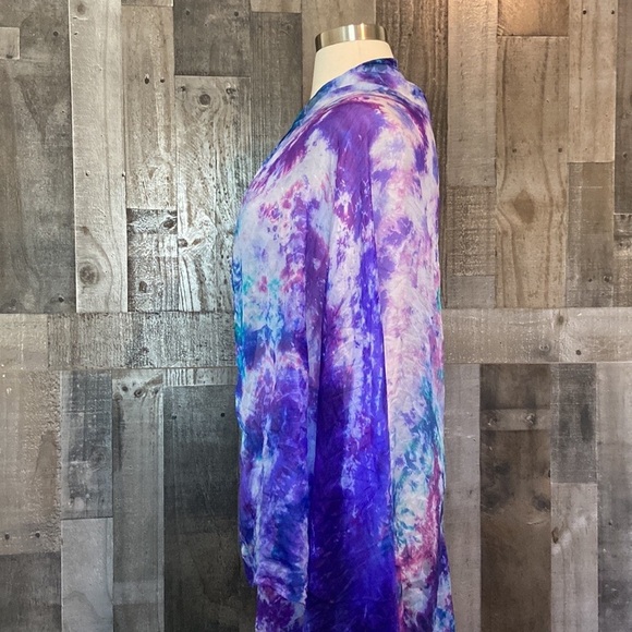 Saks Fifth Avenue silk scarf purple pink turquoise tie dye old money elegant - Picture 12 of 17